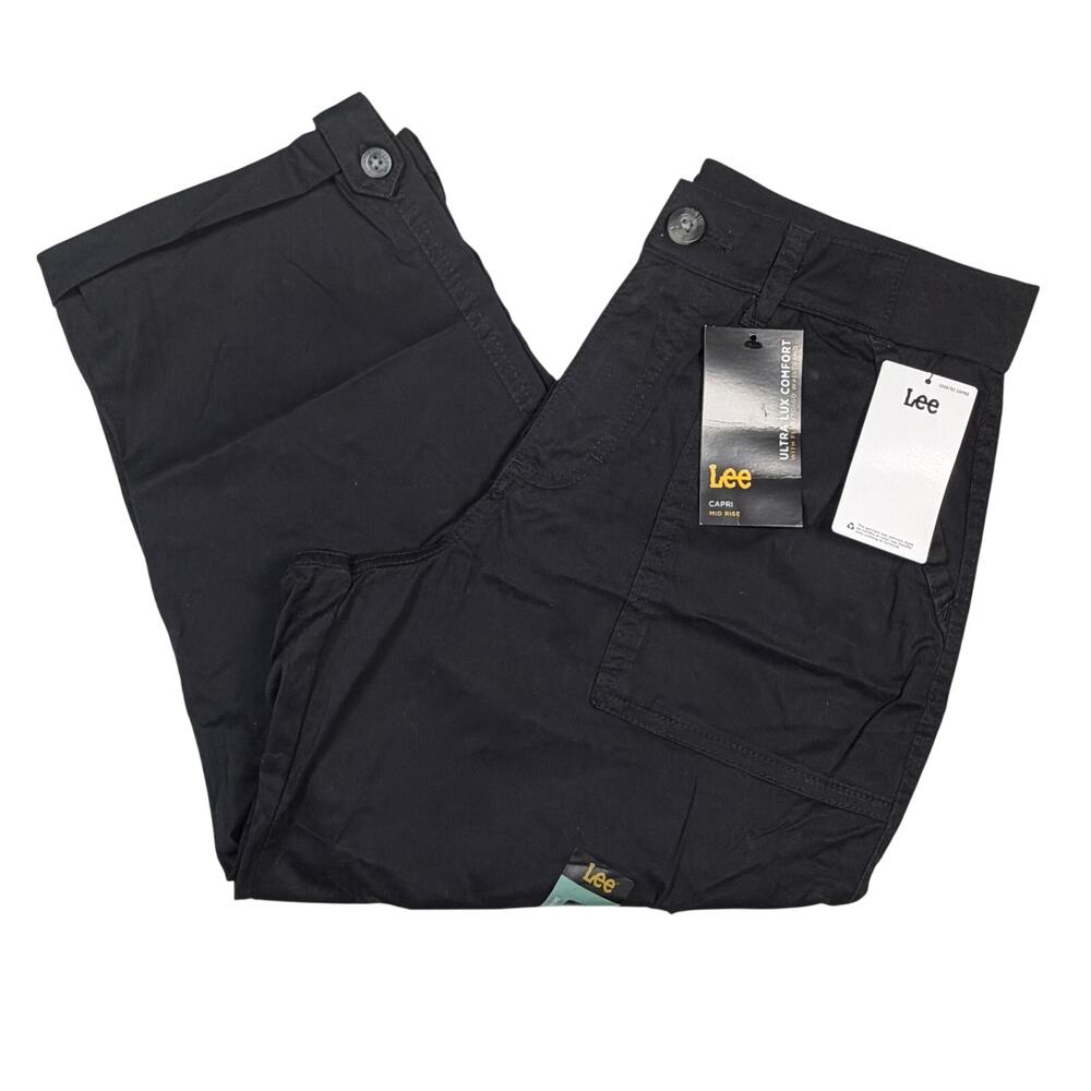 Lee Ultra Lux Capris Women's 6 Black Flex Waistband Mid Rise Cargo Utility NWT